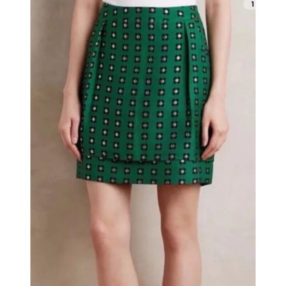 Anthropologie HD in Paris Green Garden Glimmer Floral Layered Pencil Skirt Sz 2